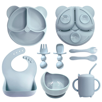 Assiette personnalisée en silicone pour enfants, avec fourchette, cuillère et bavoir, résistante aux chutes, pour aliments complémentaires