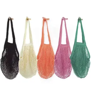 पर्यावरण-अनुकूल कस्टम कपड़े के बैग फ़ोल्ड करने योग्य ऑर्गेनिक कॉटन किराना शॉपिंग बैग मेष नेट बैग फल सब्जियों के लिए लोगो के साथ