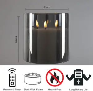 3 Wicks Battery Operated Candles With Timer Flameless Wax Simulation 3D Real Flame Pillar Glass LED Candle Light