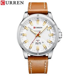 Montre à quartz pour homme personnalisée avec bracelet en cuir, cadran en verre, calendrier, grand boîtier en acier inoxydable de 46 mm, étanche 3 BAR - Product Image 3