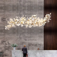 Lustre de style nordique avec des feuilles de ginkgo, lustres pour salon, luminaires suspendus, luminaire pour hall d'hôtel