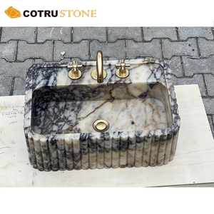 Fregadero de mármol natural Calacatta Viola, lavabo montado en la pared, tocador de baño para Villa Hotel - Product Image 2