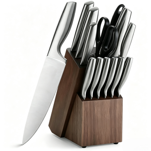 Ensemble de couteaux de cuisine en acier inoxydable à haute teneur en carbone de 15 pièces, avec bloc d'affûtage, couverts de cuisine de haute qualité - Product Image 1