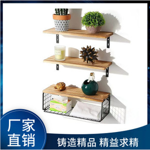 Wooden <b>Wall</b> <b>Mounted</b> <b>Shelf</b> Iron Wood Combination Kitchen Organizer Living Room Plant Storage Rack Rectangle Durable - Product Image 5