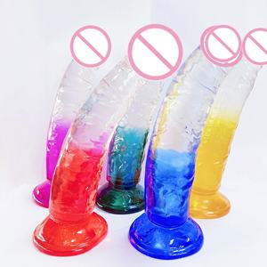 Jouet pour adultes pour femmes, stimulateur du point G, gode transparent <span class=keywords><strong>en</strong></span> gelée dégradé couleur piano, ventouse puissante - Product Image 1