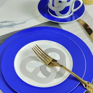 Hot Sale 2pcs Nordic Luxury Blue Runway Restaurant <b>Set</b> Bone China Plate With Gift Box - Product Image 3