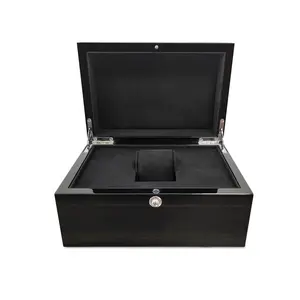 Personalized Luxury Wood Gift Watch Organizer Black Champagne PU Gloss Wooden Watch Box With Velvet Liner