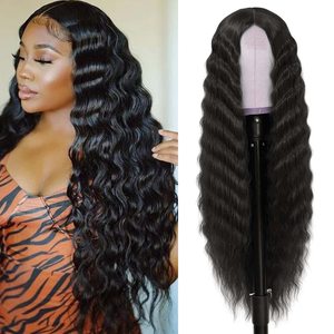 Pelucas Modernas <span class=keywords><strong>de</strong></span> <span class=keywords><strong>Cabello</strong></span> Sintético Rizado <span class=keywords><strong>de</strong></span> 30 Pulgadas <span class=keywords><strong>para</strong></span> Mujer, <span class=keywords><strong>Cabello</strong></span> Largo Negro, 4 Pulgadas, Cuero Cabelludo Simulado, Ondas Profundas Naturales, Rizos Sueltos, Resistentes al Calor - Product Image 4
