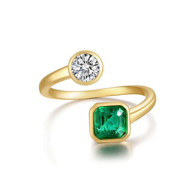 Wholesale Trendy Emerald Cut Square Cubic Zircon Wedding Ring Rhodium Plated Adjustable for Parties
