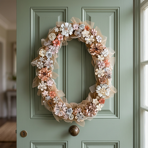 Corona Floral Hecha a Mano, Flores Decorativas de Forma Ovalada, Sin Iluminación, Artesanía para Bodas, Decoración de Pared para el Hogar, Estilo Rústico - Product Image 5