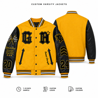 Chaqueta Varsity de Mezcla de Lana de 400 g/m² con Mangas de Cuero PU, Parches de Chenilla, Resistente al Viento, con Botones a Presión, Estilo Letterman, de Fabricante