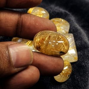 <b>11</b> Pcs Natural Golden Clear Rutile Quartz 18mm 30mm Oval Octagon Cabochon 327 Cts Lot Iroc Sales Loose Gemstones US$99 - Product Image 3