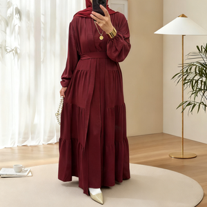Tondre les robes <span class=keywords><strong>de</strong></span> femmes Abaya <span class=keywords><strong>de</strong></span> gros 2025 vêtements islamiques modeste Abaya Cardigan et robe intérieure 2 pièces Abaya Set Adultes - Product Image 2