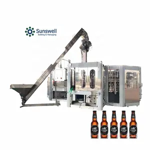 Línea de producción automática de llenado de cerveza, botella de vidrio, corona, máquina de embalaje de etiquetas, línea de embotellado de cerveza