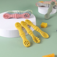 Voedselveilige siliconen kinderbestek 3-delig servies lepelset kindertraining leer eten lepel fruit puree lepel
