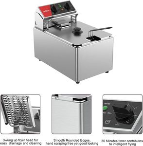 <span class=keywords><strong>Friteuse</strong></span> <span class=keywords><strong>électrique</strong></span> CF-15 CROSSON 8L avec EGO, réservoir d'huile <span class=keywords><strong>amovible</strong></span>, panier en acier inoxydable solide - Product Image 5