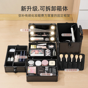 Trousse de maquillage professionnelle avec miroir lumineux, grande capacité, boîte de rangement pour cosmétiques, pour usage domestique, matériau PVC de couleur unie - Product Image 1