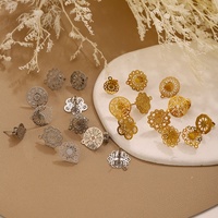 Base de boucles d'oreilles rondes en filigrane, plaqué or 18 carats, en acier inoxydable, connecteurs creux en dentelle pour la fabrication de bijoux DIY