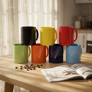 แก้วกาแฟเซรามิกขนาด 11 ออนซ์ พร้อมหูจับสีสันสดใส พิมพ์ลายตามสั่ง แก้วของขวัญพร้อมโลโก้ สำหรับสำนักงาน งานเลี้ยงสังสรรค์ และโปรโมชั่น - Product Image 1