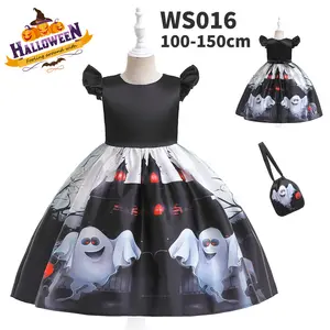 2023 हेलोलीन नई प्यारा भूत प्रिंट ड्रेस राजकुमारी पोशाक हेलोलीन शो ड्रेस ड्रेस हेलोलीन बैग और टोपी