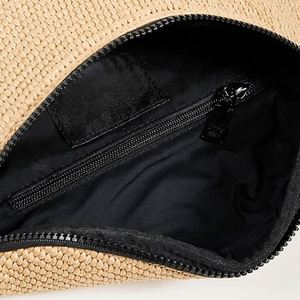 Custom Lightweight Brown Straw Raffia Women's Crossbody Sling Bag Adjustable Wide Strap Fanny Pack Zipper Pockets Travel Outdoor - Product Image 3