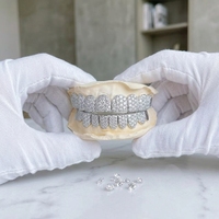Grillz de luxe en argent 925 plaqué rhodium avec zircon, 10 dents supérieures et 10 dents inférieures, bijoux de mode hip-hop tendance pour rappeurs