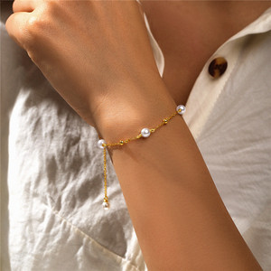 CANNER New 18k Gold Plated <b>Pearls</b> Cz Link <b>Bracelet</b> 925 Silver Dainty <b>Pearl</b> Ball Charm <b>Bracelet</b> <b>Women</b> Jewelry <b>for</b> Girls - Product Image 6