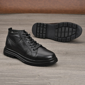 Botas Martin de Cuero Genuino para Hombre, Altura al Tobillo, Punta Redonda, Tacón Plano, Forro de Piel de Oveja, Suela de Goma, Aislantes, Casuales de Invierno - Product Image 3