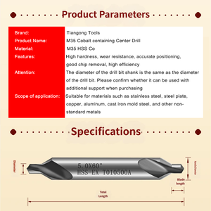 Juego de Brocas de Centrado de Cobalto HSS TG M35, 60 Grados, Doble Punta, Herramientas de Torno para Metalurgia, para Acero Inoxidable - Product Image 5