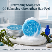 Shampooing Solide à l'Extrait de Varech Naturel Parfum Océan, Rafraîchissant pour le Cuir Chevelu, Équilibrant l'Huile, Renforce les Cheveux, Sans Sulfate, 60g
