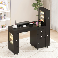 Table de manucure professionnelle avec étagères à double affichage, roulettes verrouillables, coussin de poignet et aspirateur de poussière intégré
