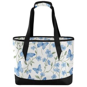 Wholesale Blue Butterfly Print Insulated <b>Lunch</b> <b>Bag</b> with Handles Custom Cooler <b>Bags</b> <b>for</b> <b>Women</b> Adults - Product Image 1