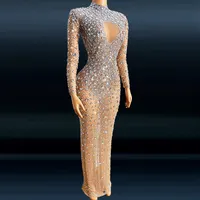Trending Products 2021 New Arrivals Beauty Maxi See Through Shiny Diamond Crystals Evening Dresses Luxury Fashion Mesh Dress