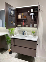 Ensemble de meuble-lavabo mural pour salle de bain avec armoire miroir, tiroirs à fermeture douce, lavabo en céramique, meuble de salle de bain moderne gris
