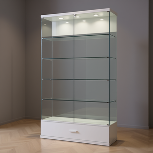 Vitrina Moderna de Vidrio 120x40x210cm Blanco Brillante con Cajón e Iluminación LED - Product Image 3