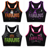 Halloween Cheerleading Uniform Bra Top Custom Rhinestone Spooky Cheer Practice Wear for Girls Team