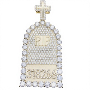 Silver Moissanite <b>Tombstone</b> Cross Pendant Iced Out RIP Memorial Micro Insert Charms - Product Image 1