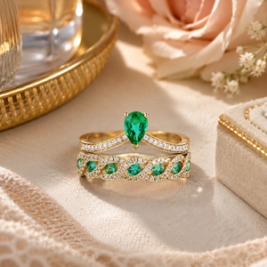 Set di anelli con corona verde per donna, anello da dito minimalista alla moda - Product Image 3