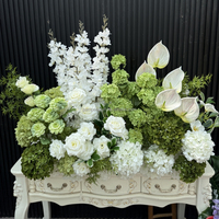Rangkaian Bunga Hydrangea Hijau Mewah Putih 1,5m, Runner Bunga Artificial Realistis untuk Dekorasi Panggung Pernikahan