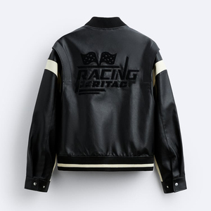 2023 Mới Thời Trang Bóng Chày Varsity Áo Khoác OEM Tùy Chỉnh Áo Thêu Logo <span class=keywords><strong>PU</strong></span> Da Máy Bay Ném Bom Varsity Áo Khoác Cho Nam Giới - Product Image 5