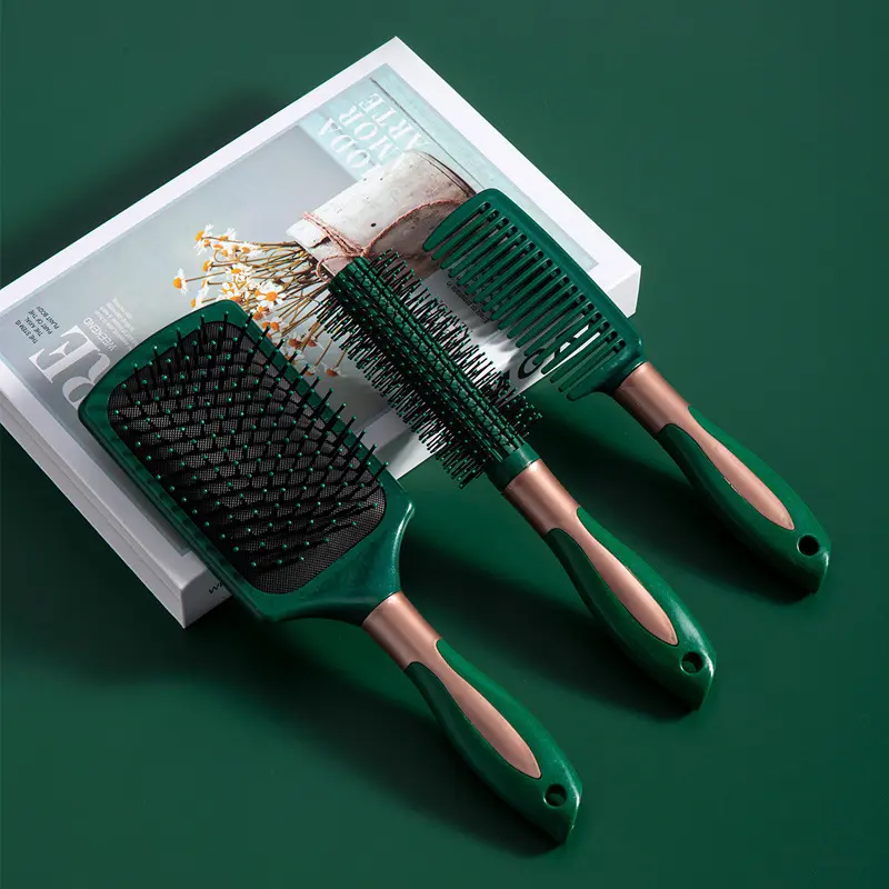 Zking Custom Oem Professional 6 Pcs Luxury Curly Plastic Detangling Hairbrushes Salon Green Curly Hair Brush Set For Women