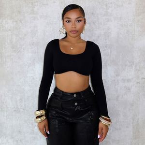 T-Shirt Top corta da <span class=keywords><strong>donna</strong></span> Slim da <span class=keywords><strong>donna</strong></span> a maniche lunghe alla moda all'ingrosso 2024 - Product Image 3
