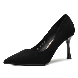 <b>Black</b> Suede Pointed Toe Stiletto Heel <b>Pumps</b> For Office Spring Women's Shoes 6685-8 - Product Image 5