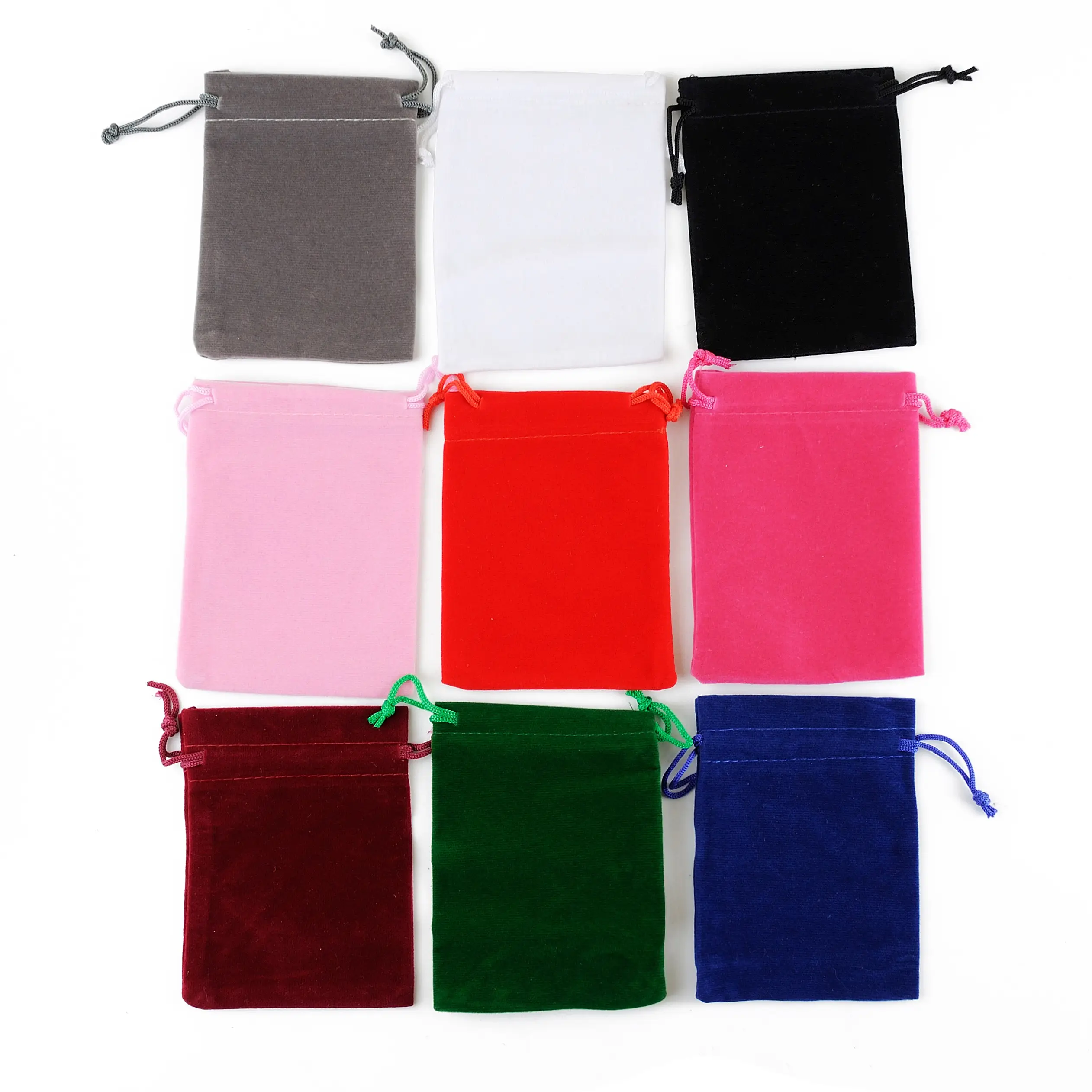 Sacos de veludo para joias e relógios, sacos de veludo com cordão vermelho sortidos em 9 cores, 7*9 cm, embalagem de joias
