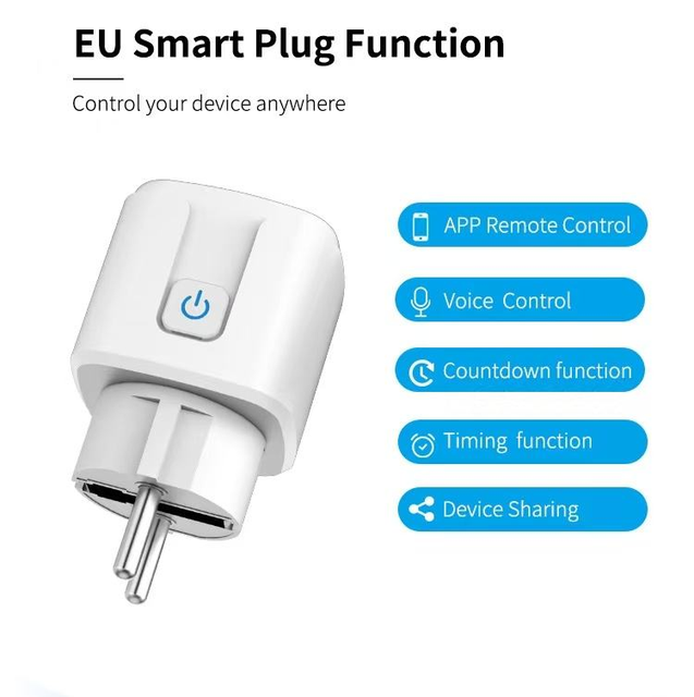 Tuya 16A WiFi/ Smart Plug EU Plastic Socket Compatible Alexa Google Assistant Smart Life APP IP11 Electrical Plug
