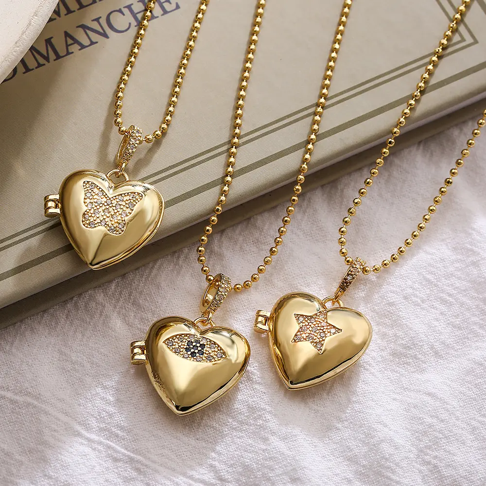 Yingtong corazón foto medallón mujer collar encanto oro Estrella Mariposa ojo diamante corazón colgante collar para mujer