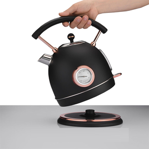 Bouilloire électrique sans fil en acier inoxydable noir rétro, nouveau design, pour thé et café, avec thermomètre - Product Image 1