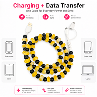 Câble de charge perlé jaune et noir 3-en-1, style bracelet color block, USB Type C, cordon cadeau mignon et tendance