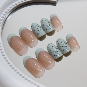 <span class=keywords><strong>Uñas</strong></span> Postizas R867 Mint Speckled French Press, Reutilizables, Cobertura Completa, Puntas de <span class=keywords><strong>Uñas</strong></span> Brillantes, 24 Piezas - Product Image 3