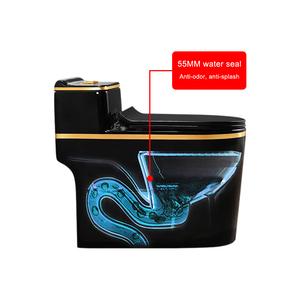 Inodoro de Lujo Moderno para Baño, Sanitario de Cerámica de Una Pieza, Color Negro y Dorado - Product Image 4